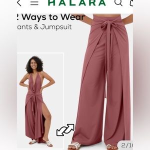 Halara Lace Up Pants/Jumpsuit High Waisted Split Hem Flowy Light Rose Red XL NWT